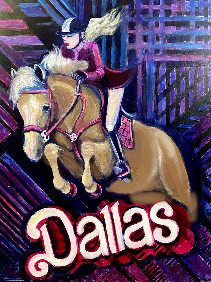 PAINTING OF BARBIE RIDING DALLAS HORSE