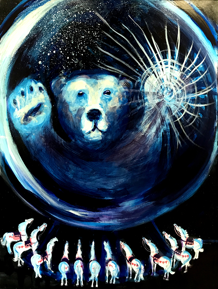 POLAR BEAR BREAKS OUT OF SNOW GLOBE ART