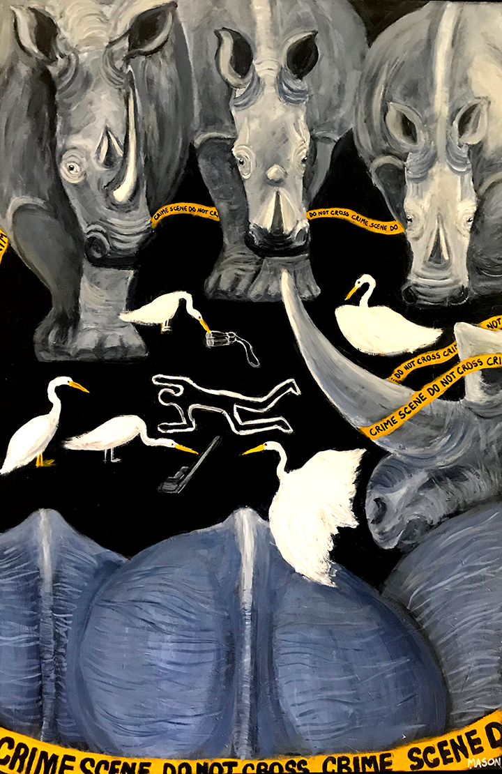 ANGRY RHINOS ATTACK POACHER ART