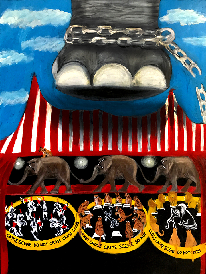 ELEPHANT STEPPING ON CIRCUS TENT ART