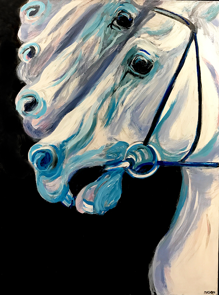 CAROUSEL HORSES RACE AT NIGHT PAINTING