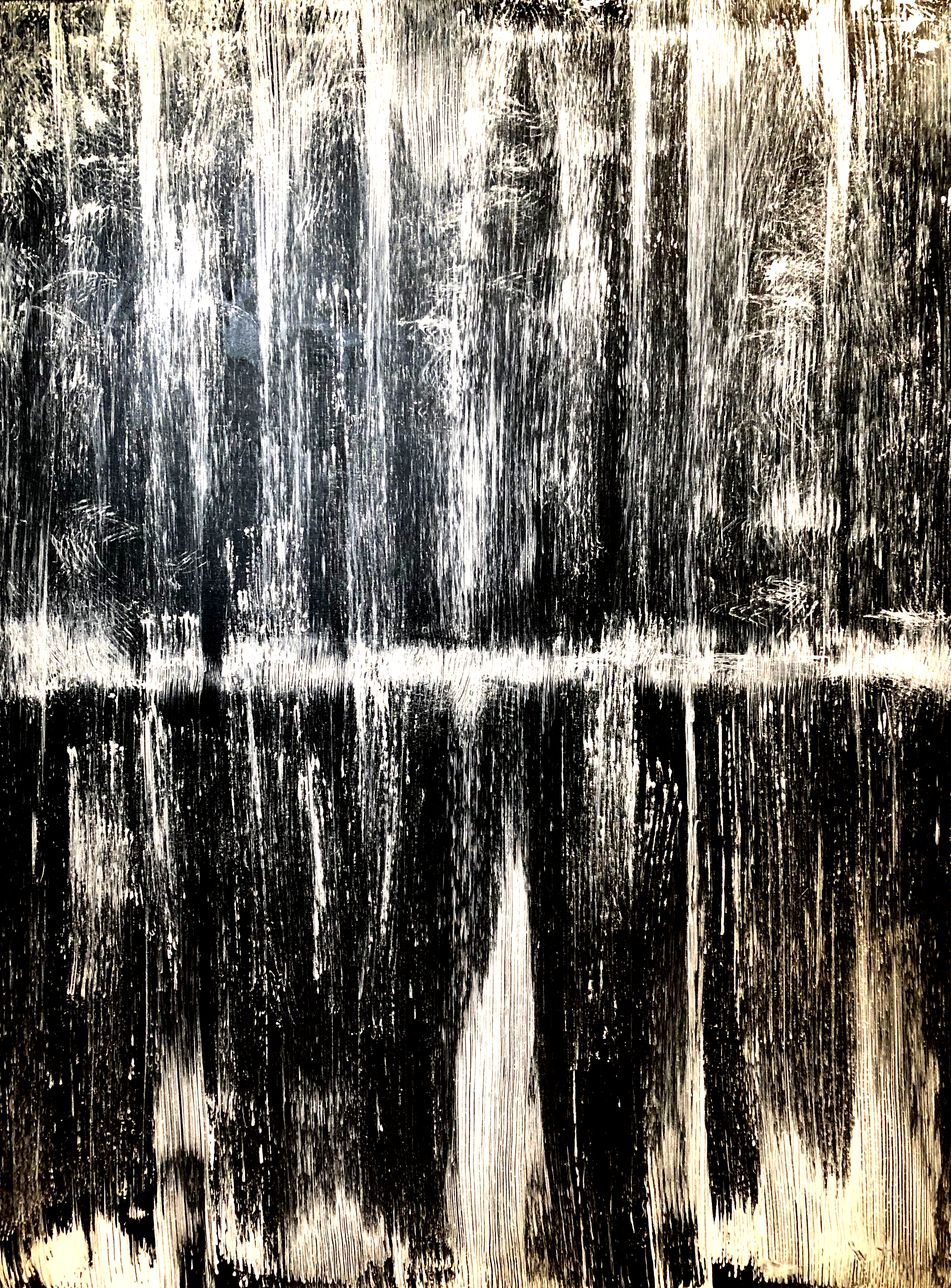 Misty mysterious black and white abstract painting
