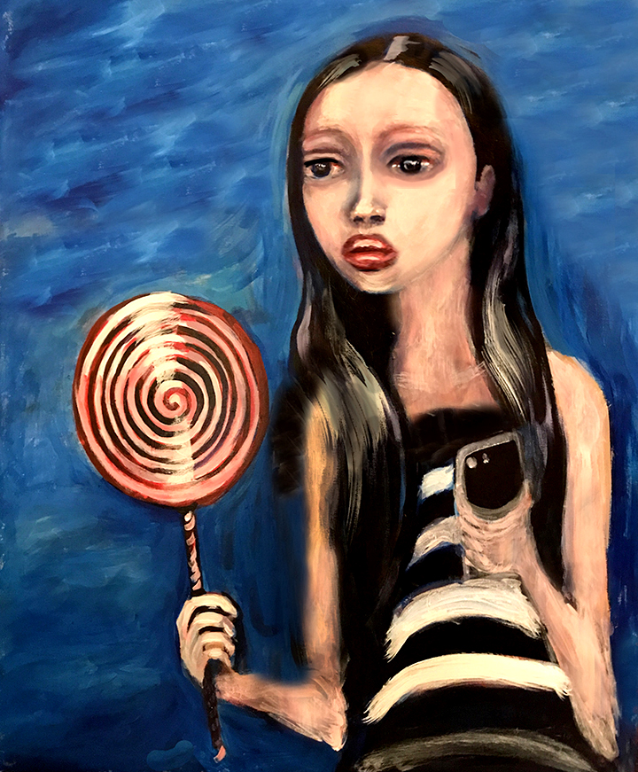 Painting of a child with a lollipop.